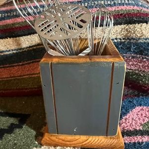 Blue, Wooden,  Hand Crafted Kitchen Tools Holder